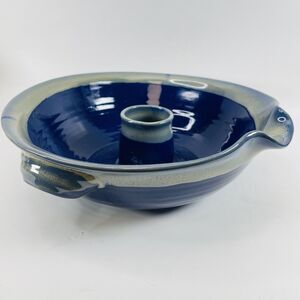 Tumbleweed Pottery Handmade Blue Glazed Ceramic Bundt Pan Chicken Roaster